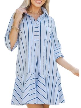 Shop the Mint The Genuine Light Blue White Striped Cotton Mini Dress Medium